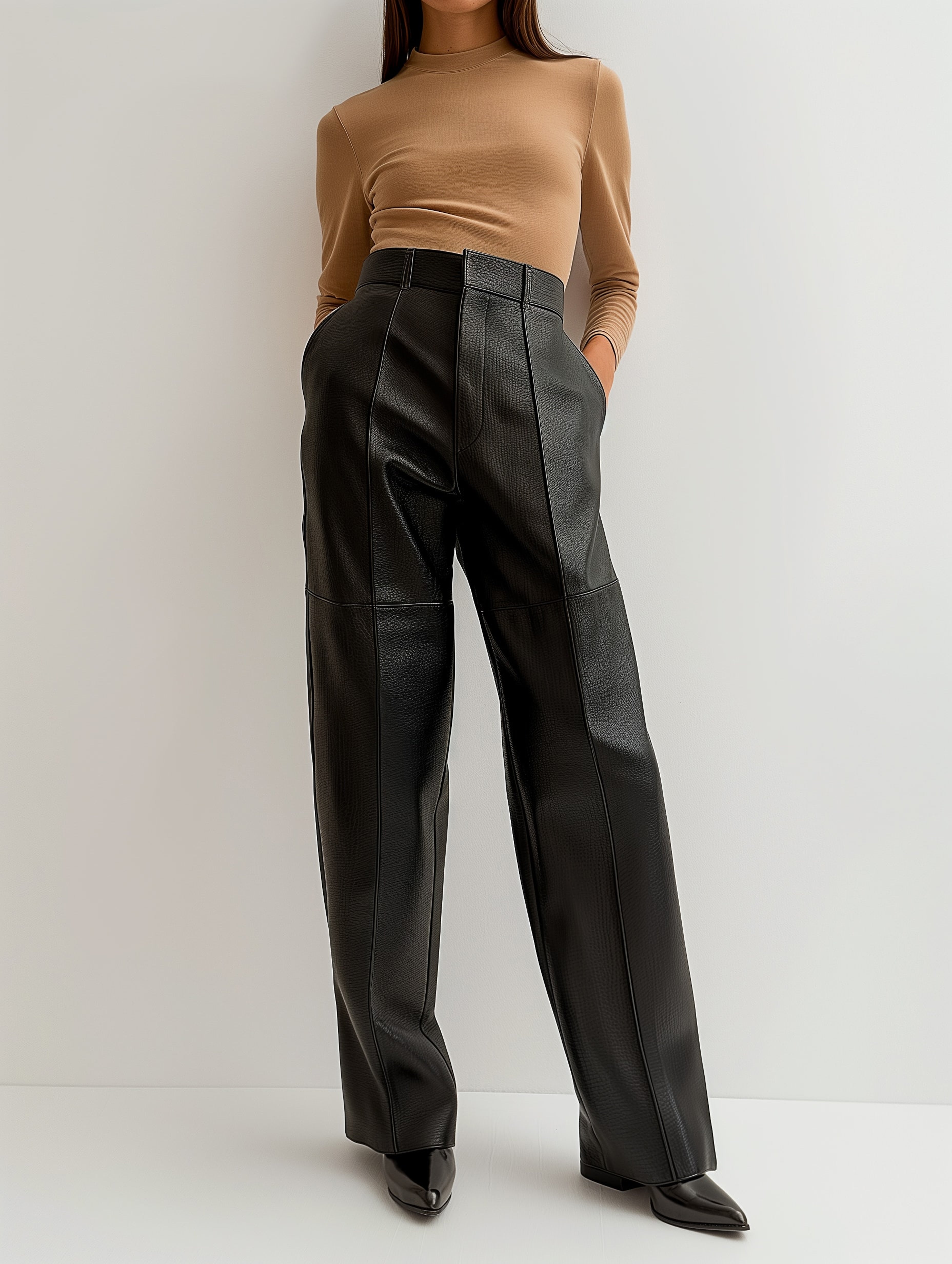 Straight Fit Leather Trousers