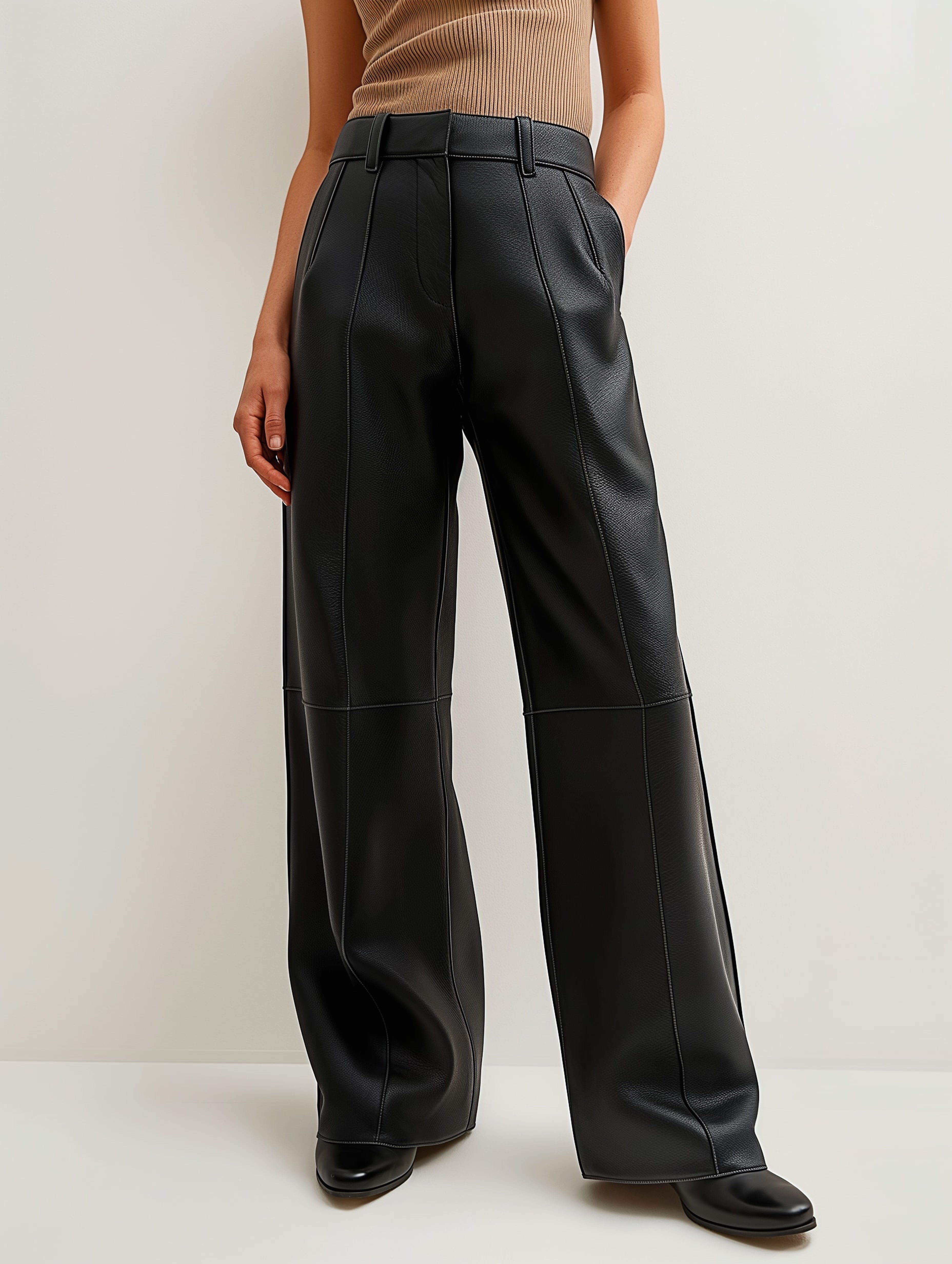 Straight Fit Leather Trousers-2